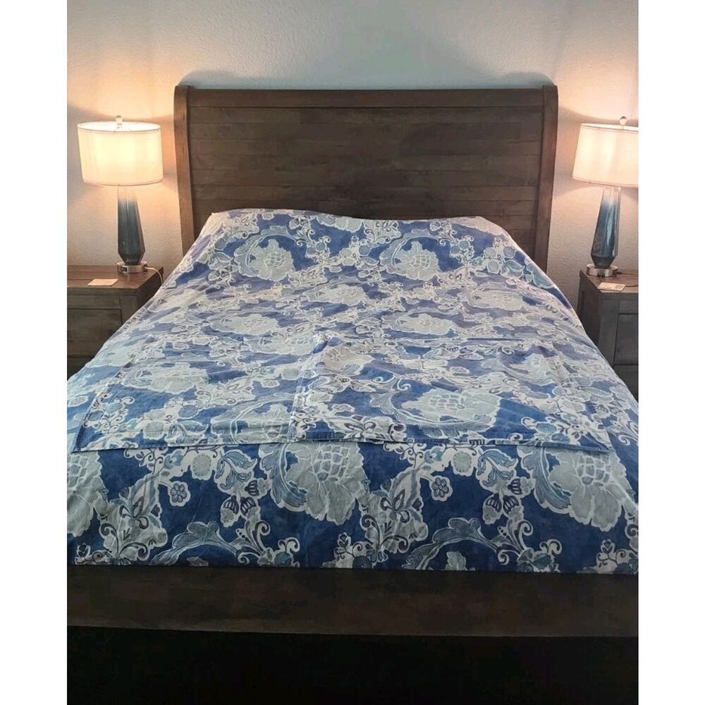 Pottery Barn Organic Cotton Blue Floral King Duvet Cover Euro Sham Set